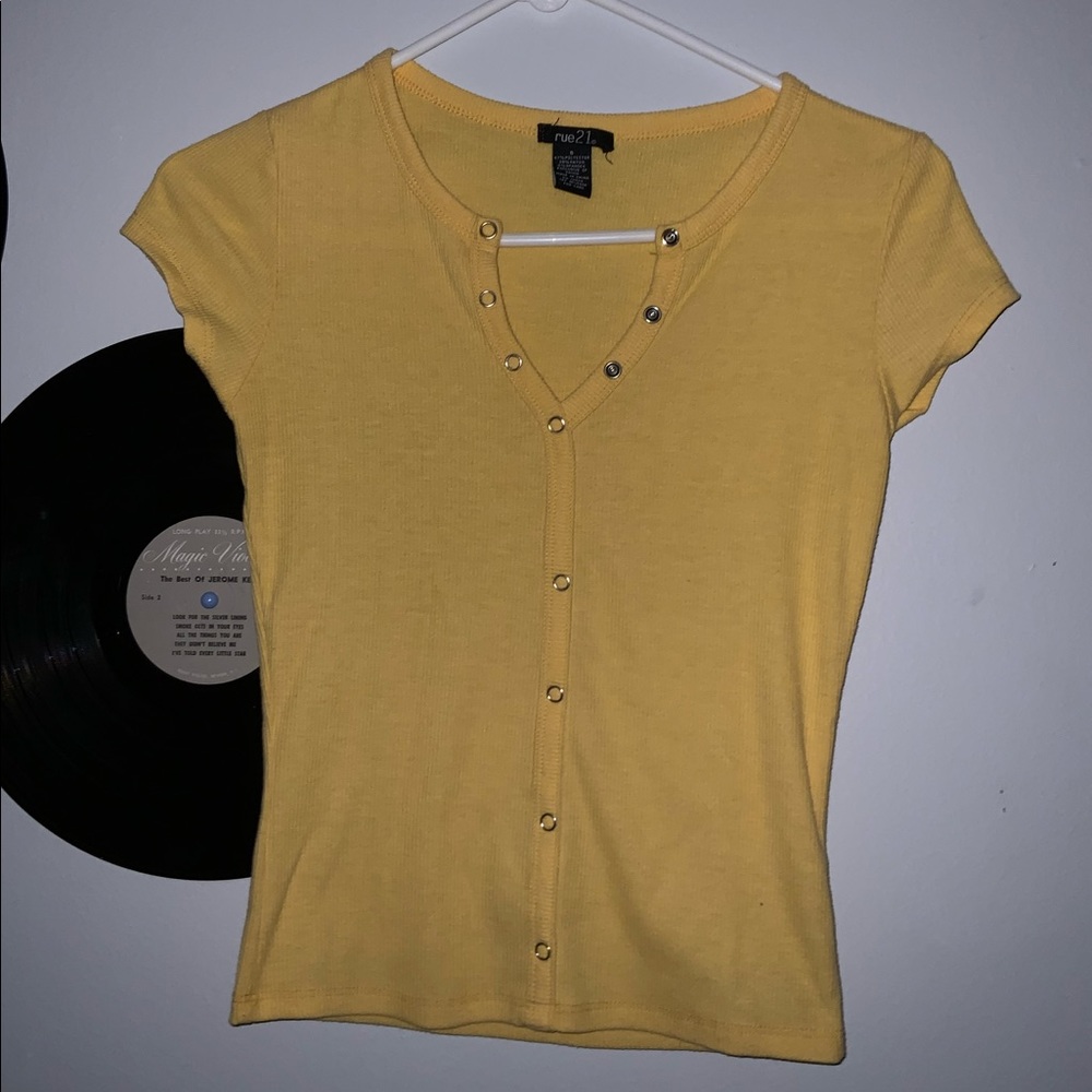 Yellow button down tee